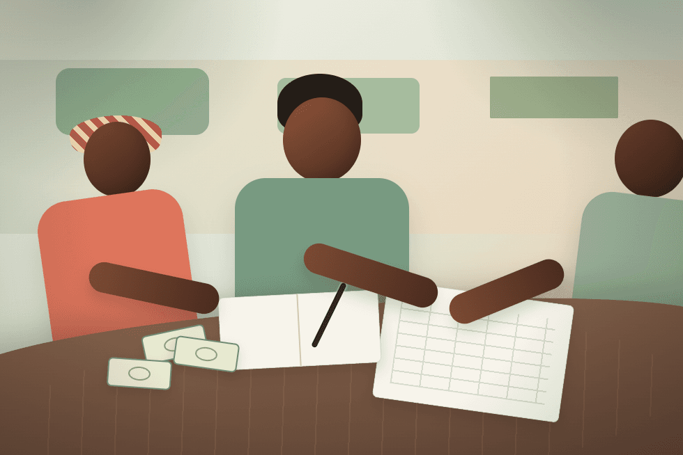 Illustrated Samana SEC community savings meeting